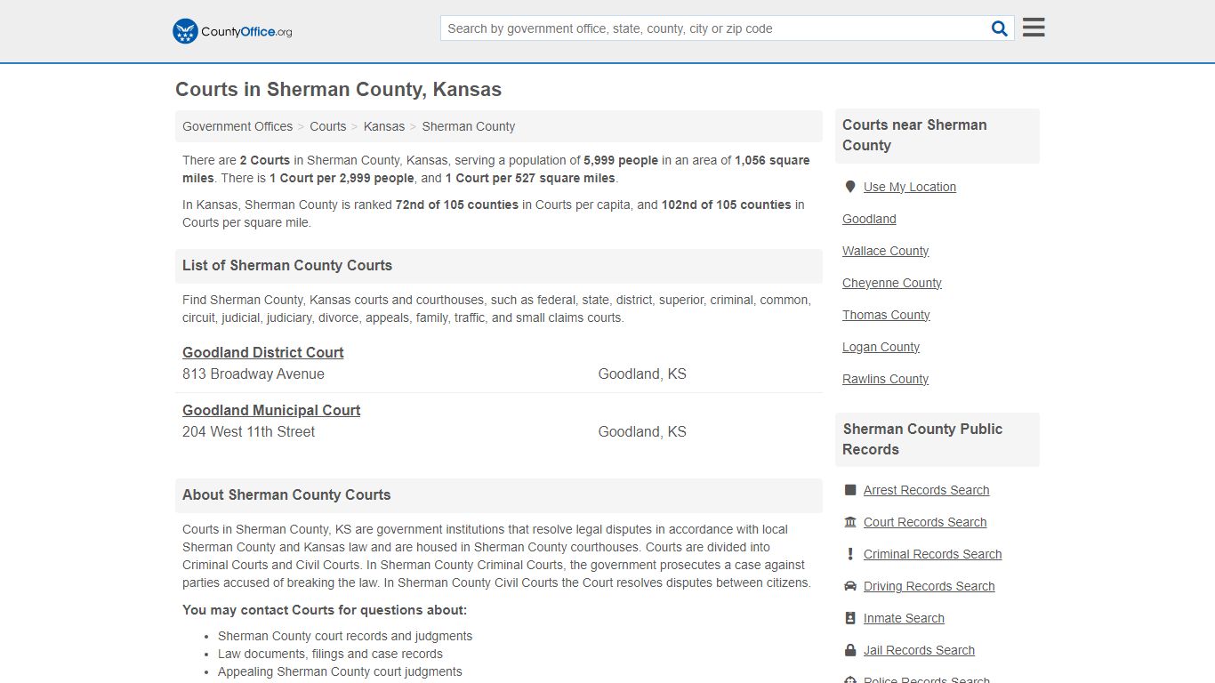 Courts - Sherman County, KS (Court Records & Calendars)